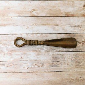 Vintage Novelty Brass Shoe Horn Shoe Spoon - Rope Accent